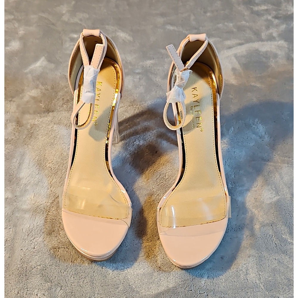 Kayleen Nude Synthetic Strappy Block Heel Ankle Strap Open Toe Buckle 8.5